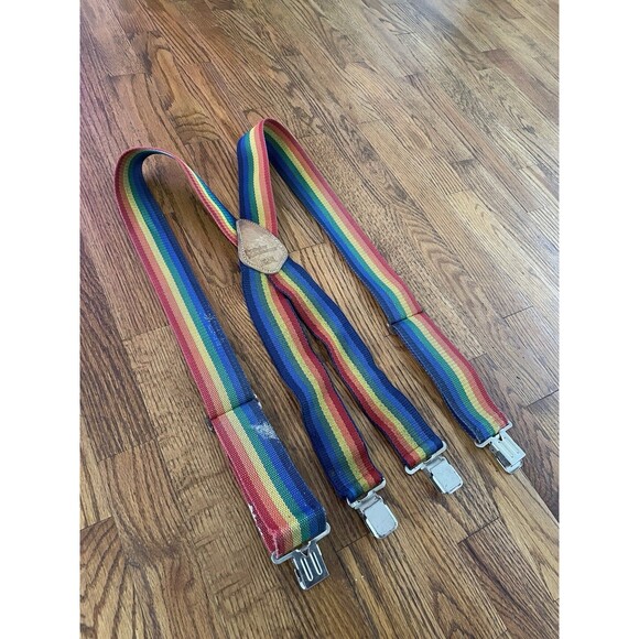 VTG Rainbow Suspenders 70’s-80’s Mork & Mindy Wide Popular Mechanics Clips - Picture 2 of 16